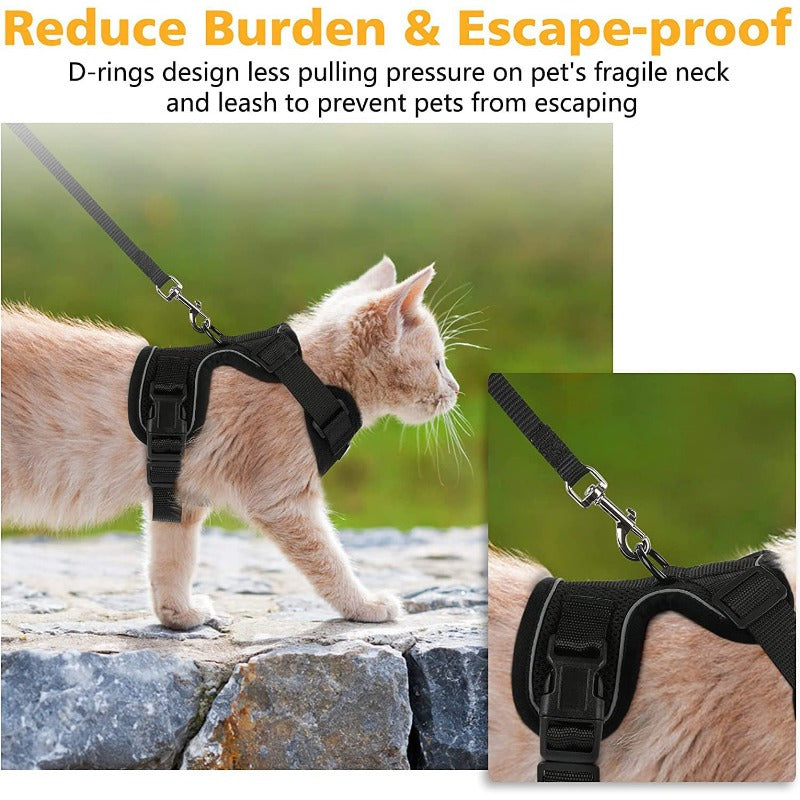 Reflective Pet Harness And Leash Set For Dogs And Cats, Adjustable Puppy Cat Vest Harness With Soft Mesh