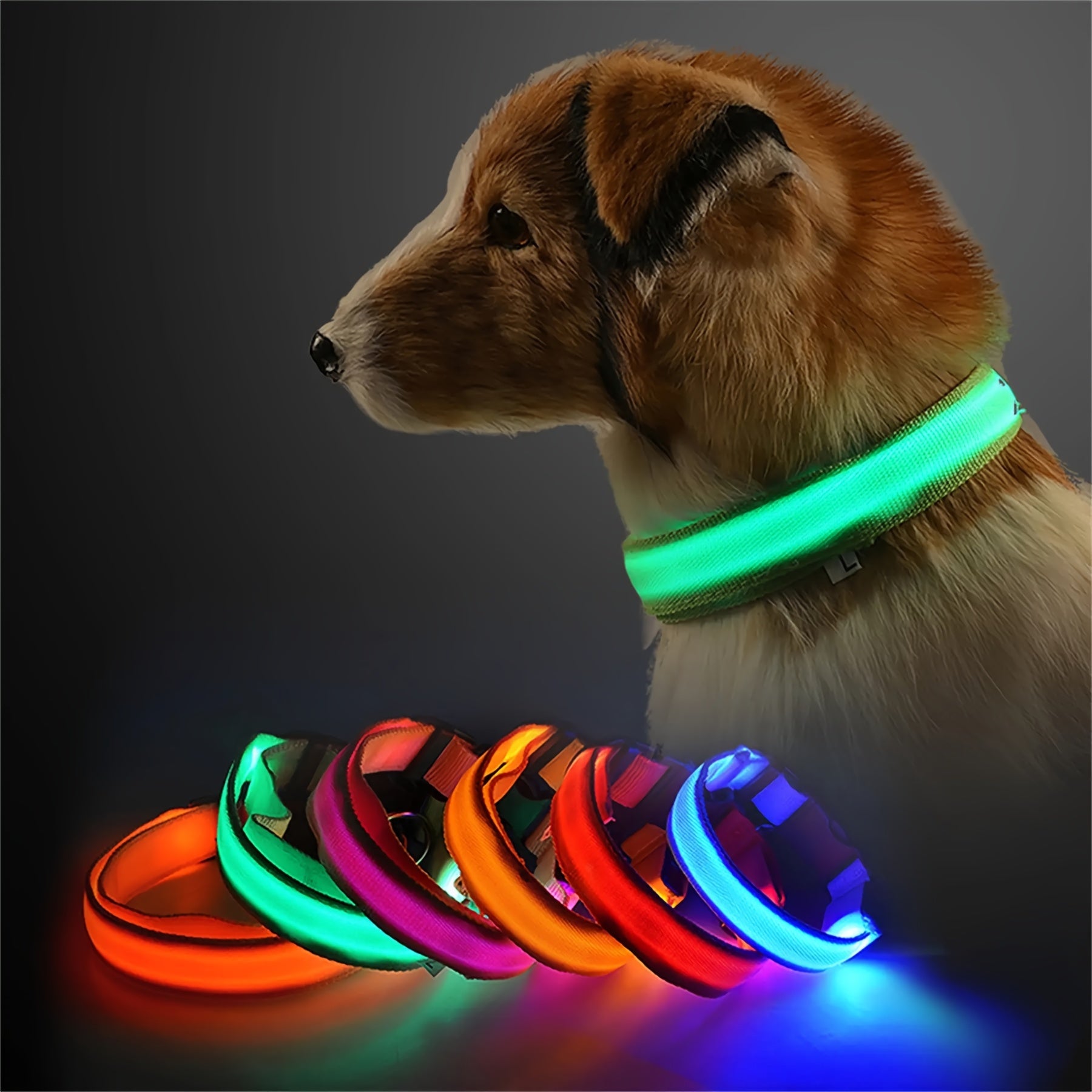 Glowing LED Pet Collar, Battery Powered, Polyester Reflective Dog Walking Necklace, Safe Voltage ≤36V, Nighttime Visibility Safety Accessory