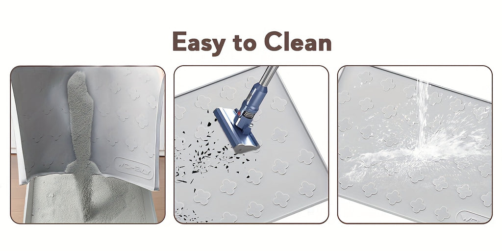 3-in-1 Washable Silicone Cat Litter & Food Mat - XXL Large Waterproof Non-Slip Floor Protector, Raised Edges Pet Feeding Tray, Foldable Litter Trapping Mat for Cats, Easy Clean Kibble & Crumbs Proofing System (Fits Litter Box