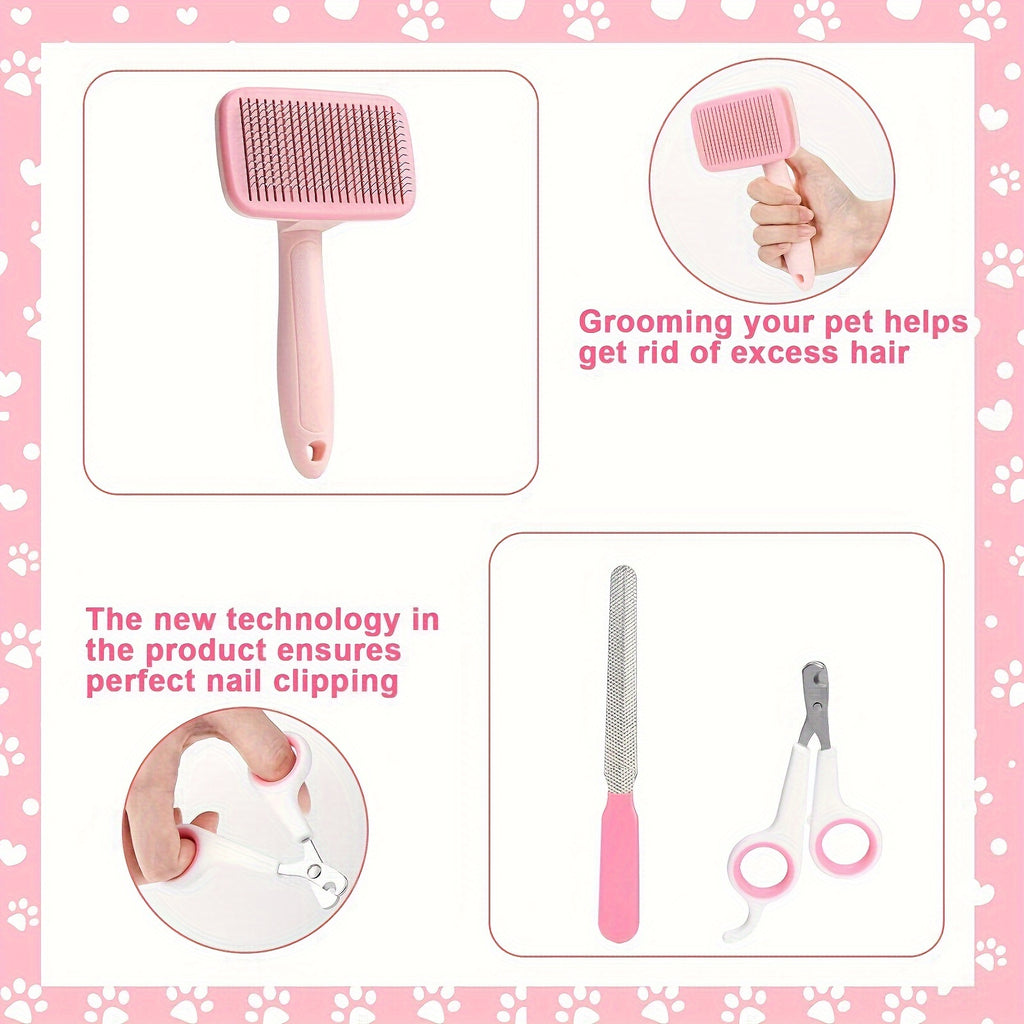8pcs Pet Grooming Set, Dog Brush Set with Nail Clipper, Flea Comb, Shampoo Brush, Hair Removal Brush, and Silicone Toothbrush