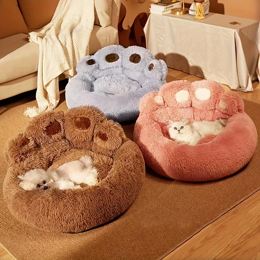 Large Gray Plush Polyester Cozy Round Pet Bed - Soft Pillow, Non-Slip Bottom, Dog & Cat Cushion for All Sizes
