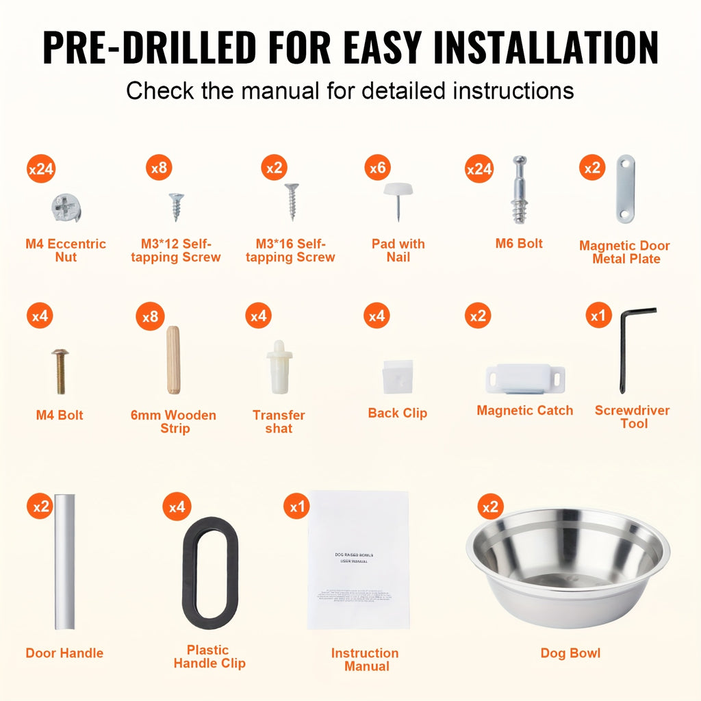 Happybuy Elevated Dog Feeding Station with 2 Stainless Steel Bowls & - Modern White Wood Pet Dispenser, Heavy-Duty Elevated /Water Dispenser for Large Breeds, Space-Saving Design for Home, Easy ssembly, Pet Feeding Station, R