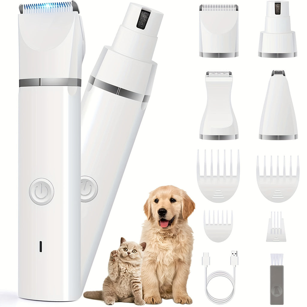 [600mAh Quiet Pet Grooming Kit] Quiet Pet Grooming Kit: Rechargeable Dog & Cat Hair Clippers with Low-Noise Paw Trimmer and Cordless Nail Grinder - USB Powered, 600mAh Battery