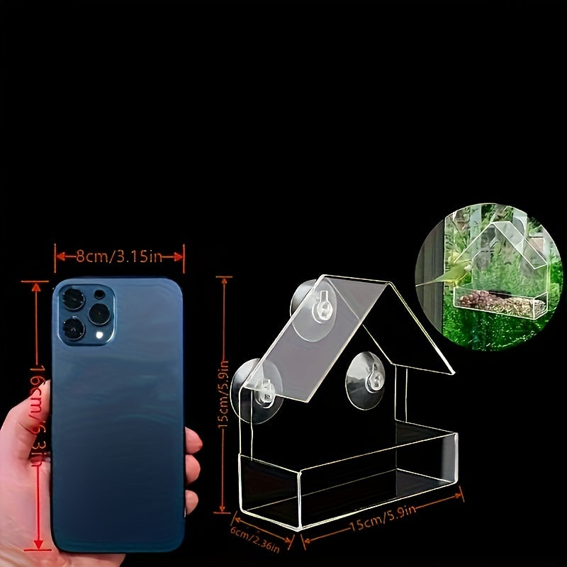 Transparent Acrylic Bird Cage & Feeder - Wall-Mounted /Indoor bird aviary with Hanging Roof, Design, Easy-Clean - Attracts Birds with Clear Visor - for Small Birds, Sparrows, Finches, Robins - Pet bird housing & feeding stati