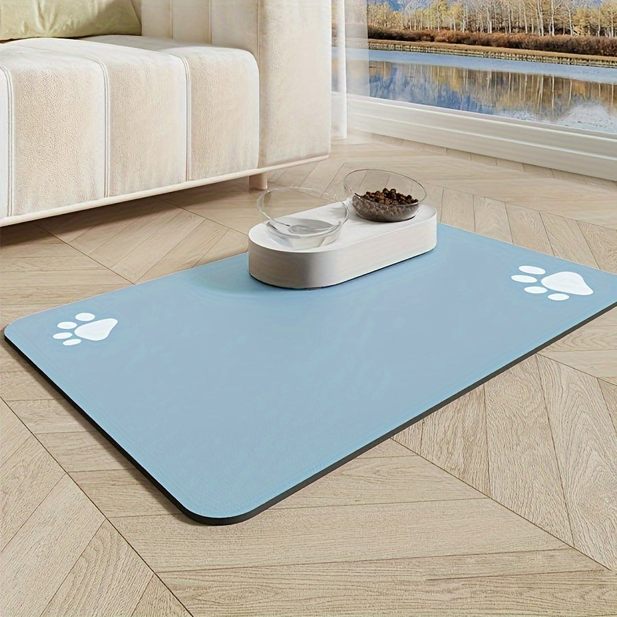 1pc Non-Slip PawPals Dog Feeding Mat with Cartoon Paw Prints - Waterproof, Absorbent, Quick-Dry, Easy to Clean Diatom Mud & Rubber Pet Feeding Pad for Dogs - Ideal for Messy Eaters