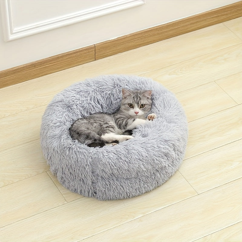 Cozy Fluffy Faux Fur Plush Pet Bed - Soft, Warming, Round, Long-Lasting Comfort for Small to Medium Dogs and Cats - Ideal for Cold Winter Nights and Snuggle Lovers