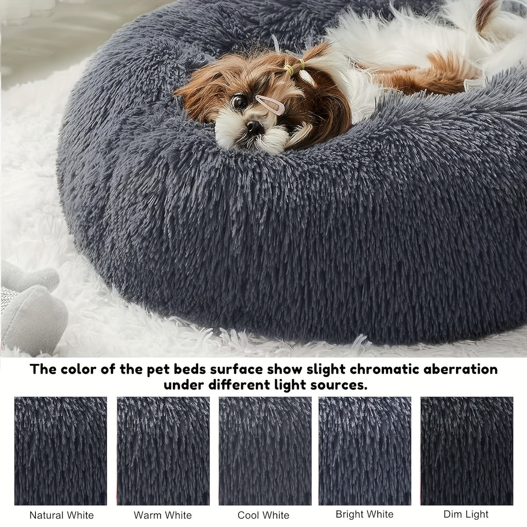 [Cozy Pet Bed] Cozy Plush Round Pet Nest - Luxurious, Soft, Non-Slip Bottom, Easy to Clean, Machine Washable Cover, Perfect for Deep Sleep Indoor Use