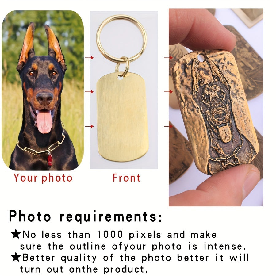 [Engraved Pet Photo Tag] Anti-Lost Engraved Pet Photo Tag - Personalized Brass Dog Tag - Custom Pet Name Photo Number Dog Collar Pendant, Pet Collar Accessories