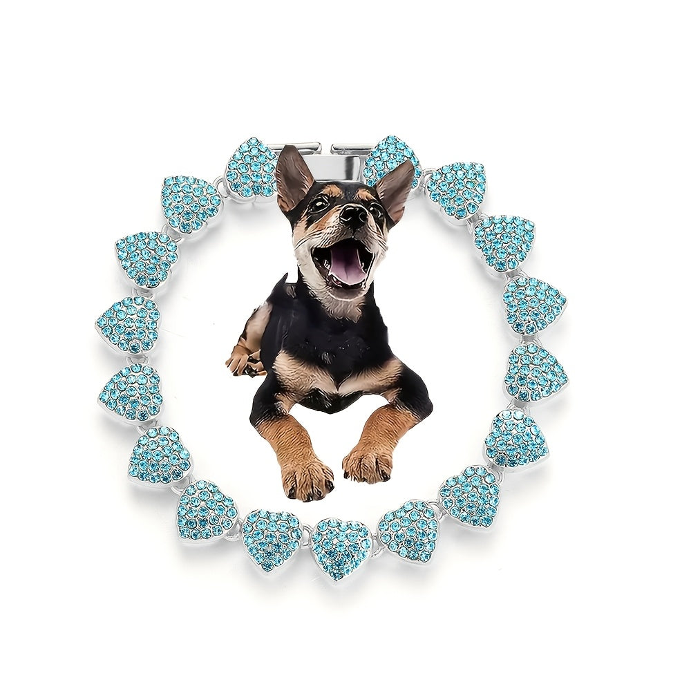 [Adjustable Heart Pet Collar Sparkling] Sparkling Rhinestone Heart Pet Collar with Safety Buckle - Zinc Alloy, Adjustable for Small to Large Dogs, Pet Necklace, Cuban Chain
