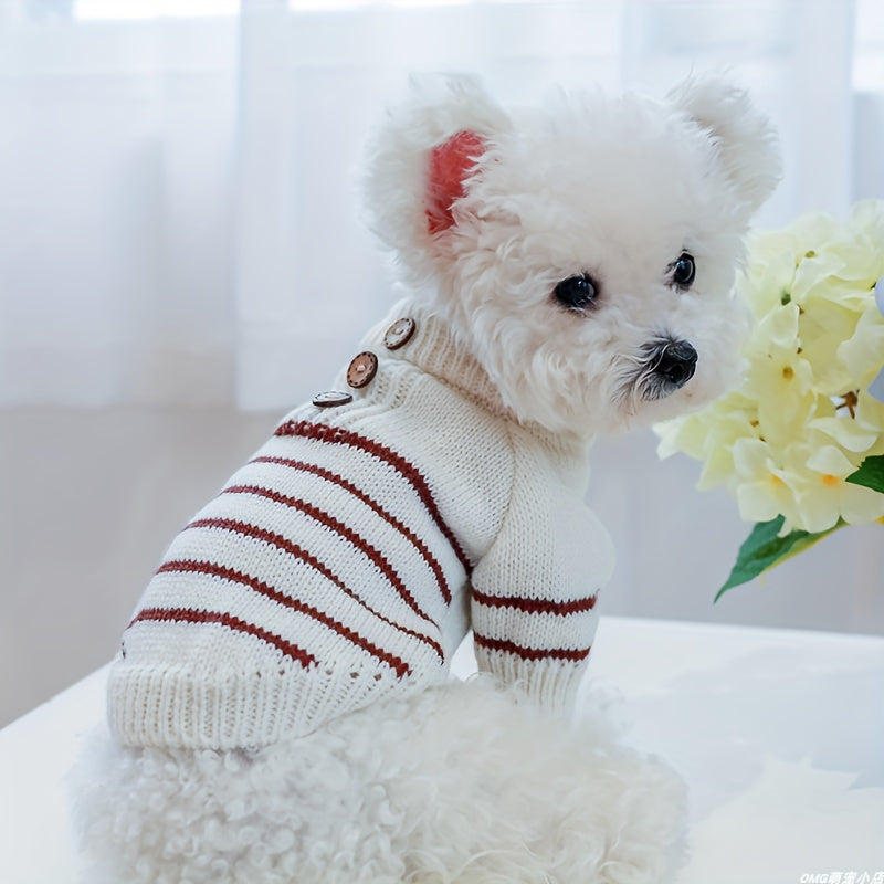 Pawsome Style, Chic French Stripe Knit Sweater for Small Dogs & Cats - Cozy Pullover Pet Apparel for Bichon, Pomeranian, Teddy - Autumn/Winter Collection