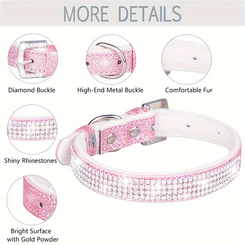 [1 Adjustable Rhinestone Dog Collar] 1pc Pet Collar, Bling Rhinestone Dog Collar, Adjustable Soft Lining Puppy Necklace For Small And Medium Dogs