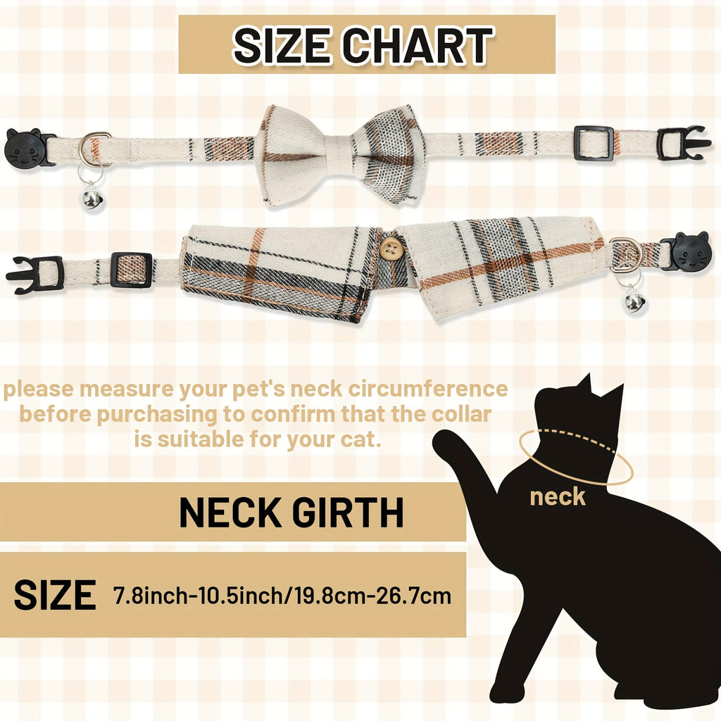 2pcs Plaid Bow Tie Cat Collars with Bells - Adjustable Breakaway Safety Design for Kittens & Puppies, Cute Pet Accessories