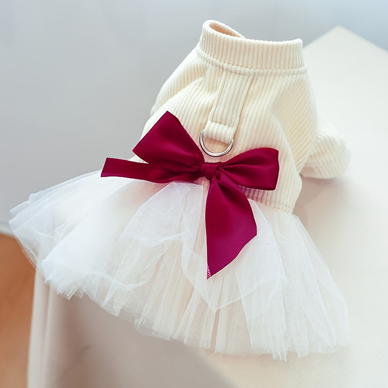 Chic Beige Tulle Dog Dress - Princess Style Pet Apparel for Small Breeds, Includes Pomeranian & Yorkie - Easy Snap Closure