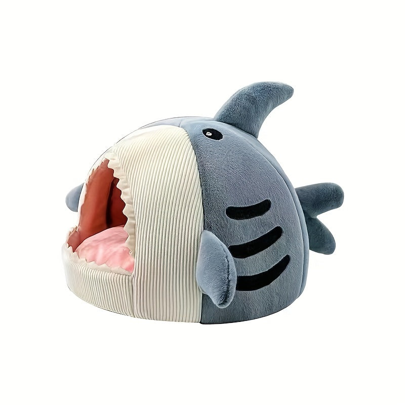 [Cozy Shark Pet Bed] Cozy Shark-Shaped Snug Haven Pet Bed - Removable Cushion, Semi-Enclosed Warm Winter Nest for Small to Large Dogs and Cats
