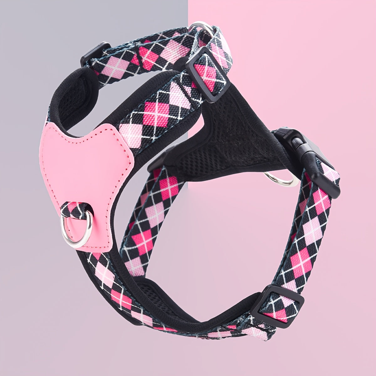 1pc Adjustable Pet Harness, Adjustable Neck and Chest, Durable Webbing Support, Anti-Deformation Metal D-Ring, Soft Mesh Fabric Base Material.