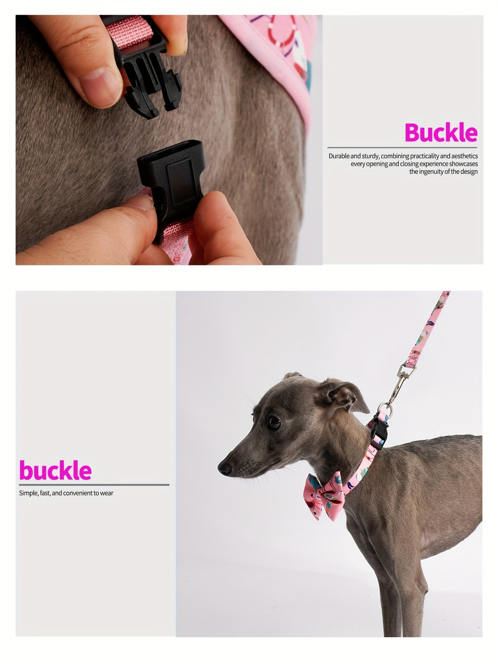 [Dog Walking] 6pcs Pink Love World Dog Walking Gear Set | Adjustable Pet Harness, Leash, Collar, Bow, Flag, Waste Bag Holder | Polyester Fiber | 4 Ft Leash, Uncharged | for Small to Large Dogs | Without Battery