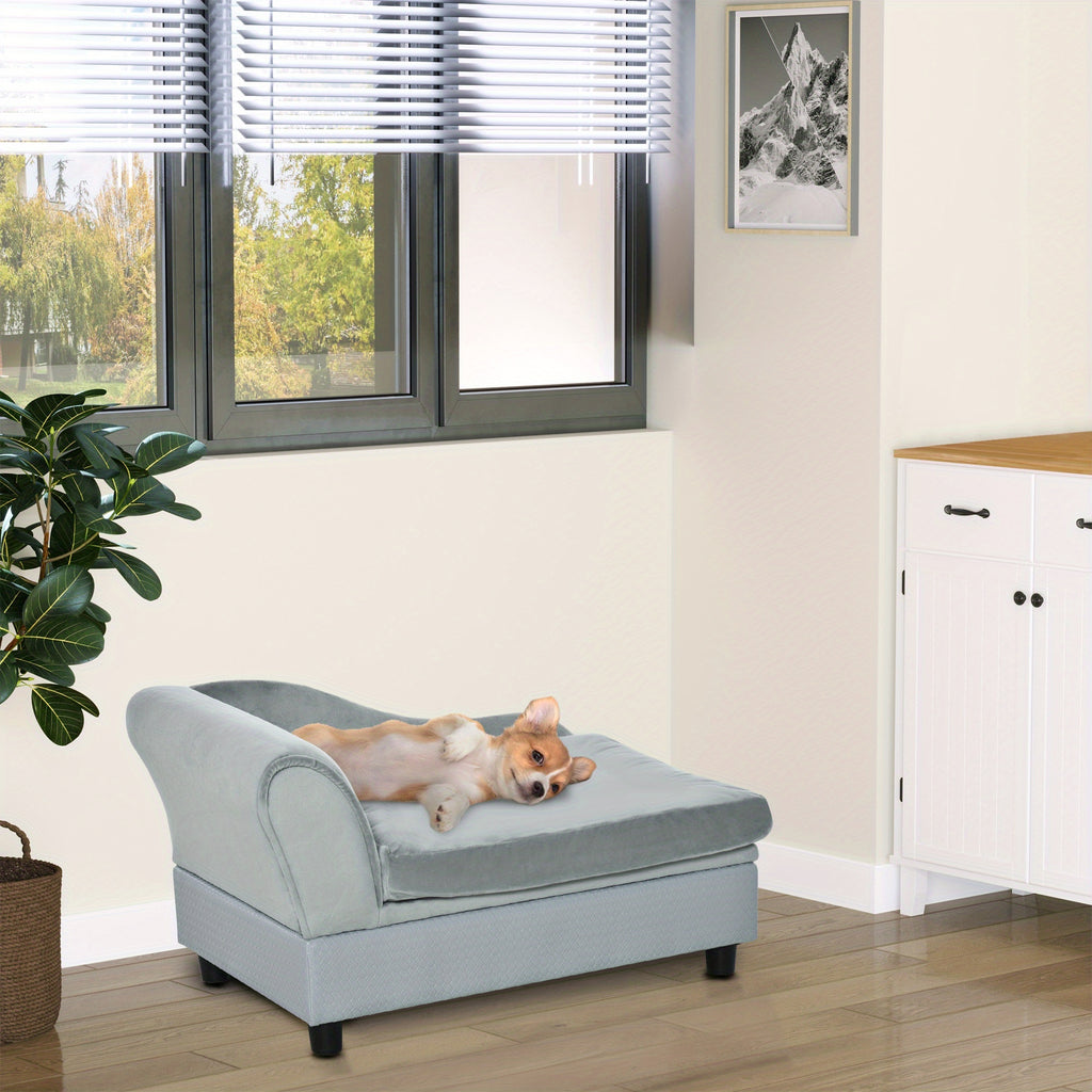 PawHut Luxury Fancy Dog Bed for Small Dogs with Hidden Storage - Soft 3" Foam, Cushy Dog Sofa Bed - Modern Pet Furniture for Puppies and Little Breeds - Gray - For Small Dog Breeds - Perfect Gift for Dog Lovers