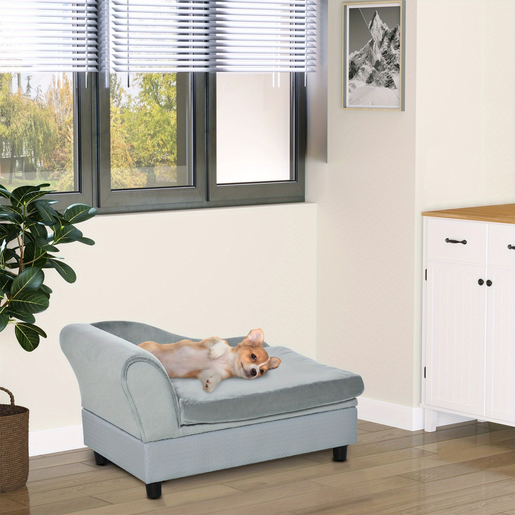 PawHut Luxury Fancy Dog Bed for Small Dogs with Hidden Storage - Soft 3" Foam, Cushy Dog Sofa Bed - Modern Pet Furniture for Puppies and Little Breeds - Gray - For Small Dog Breeds - Perfect Gift for Dog Lovers