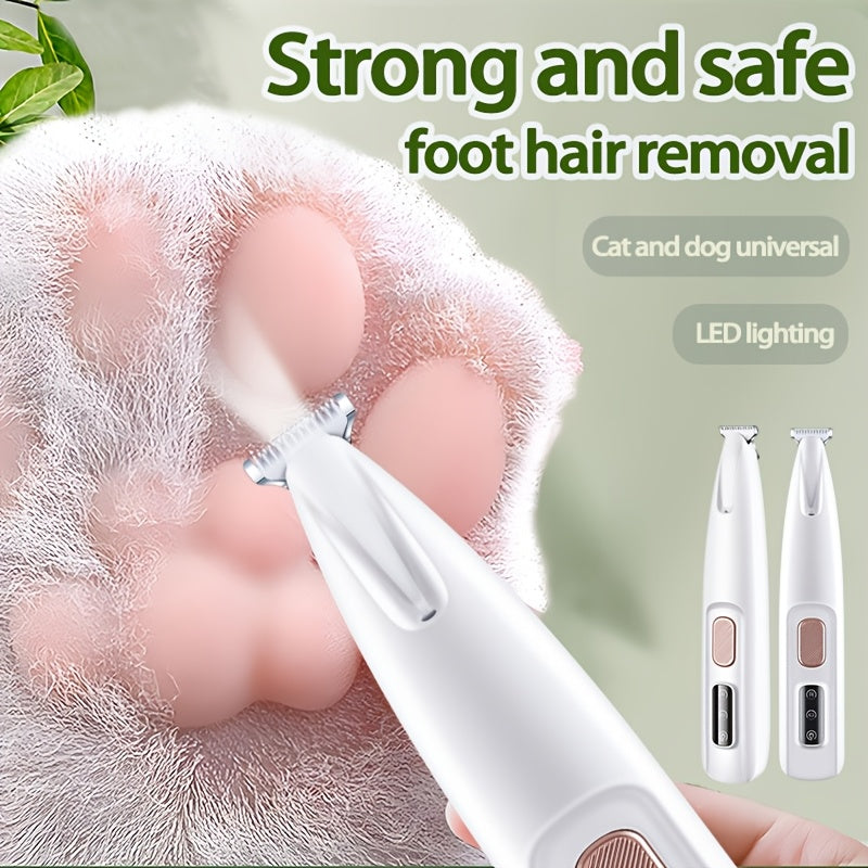 Pet Grooming Kit, Rechargeable Electric Paw Trimmer for Dogs and Cats, Dual-Use USB/Battery Powered, LED Light, Wide Blade, Quiet Operation, Ideal for Whisker, Foot & Eye Hair Removal