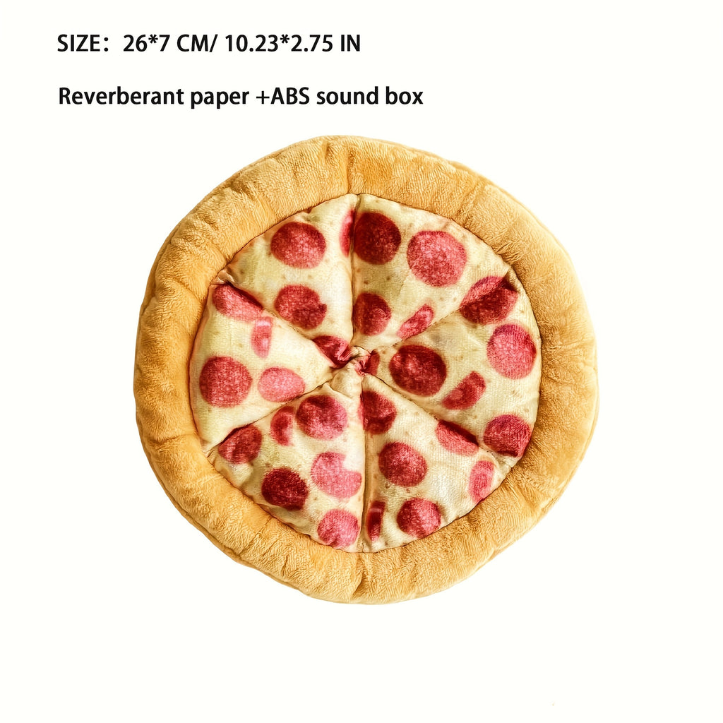 1pc Interactive Pizza-Shaped Plush Chew Toy for Dogs, Durable Squeaky Pet Toy for Interactive Play