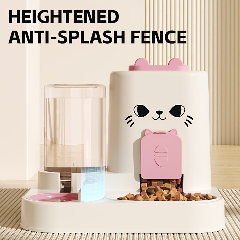 Automatic Cat Feeder And Water Dispenser Set, Plastic Pet Feeding Station, Gravity-Fed Food And Water System, No Battery Needed, with Smart Anti-Wet Design for Cats