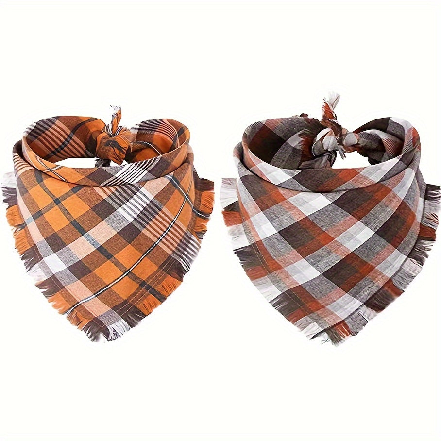 Stylish Plaid Dog Bandana Scarf with Tassel Edge - Fashionable, Trendy, and Adjustable Design for Small to Medium Dogs - Perfect Pet Apparel Accessory for Halloween, Thanksgiving, and Everyday Wear