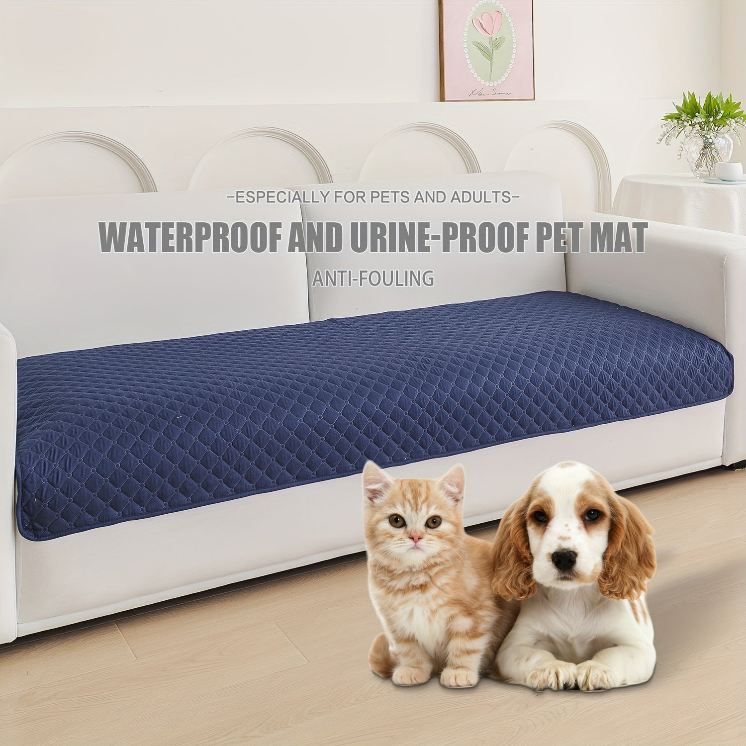 Waterproof Pet Bed Mat for Medium & Large Dogs - Non-Slip, Odor-Resistant Sofa Protector with Plaid Polyester Fill, Machine Washable, Pet Furniture Protection, Urine-proof, Car Mat