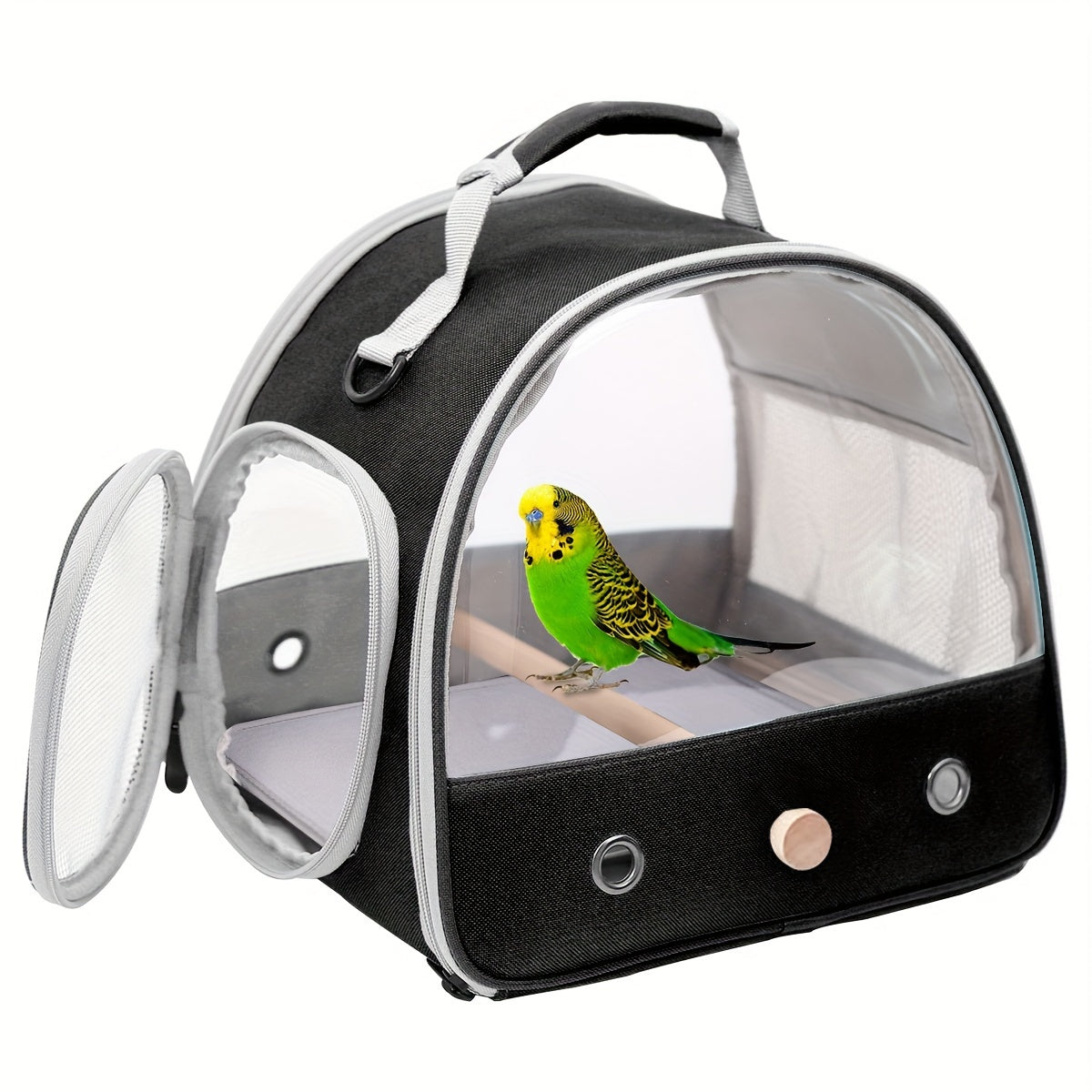 1pc Bird Carrier Cage, Portable Clear Small Bird Carrying Cage With Standing Wooden Perch And Soft Mat, Airline Approved Outdoor Bird Travel Cage