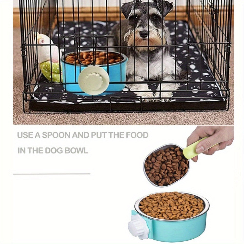 2pcs Stainless Steel Hanging Pet Feeding Bowl, Pet Cage Feeding Bowl, Detachable Pet Nest Hanging Water Feeding Bowl, Easy To Install, High Quality Material, Non-slip and Easy To Clean, Suitable for Puppies, Cats, Rabbits, Bi