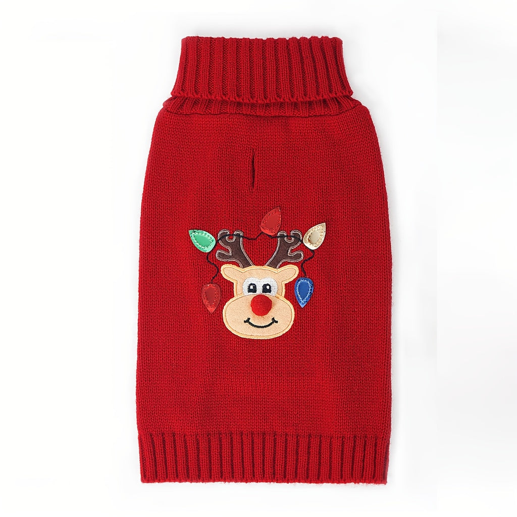 Red Doggie Sweater, Christmas Reindeer Graphic Puppy Dog Clothes for Stocking Stuffers, Pet Apparel