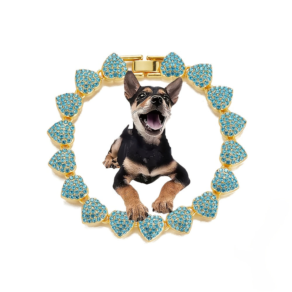 [Adjustable Heart Pet Collar Sparkling] Sparkling Rhinestone Heart Pet Collar with Safety Buckle - Zinc Alloy, Adjustable for Small to Large Dogs, Pet Necklace, Cuban Chain
