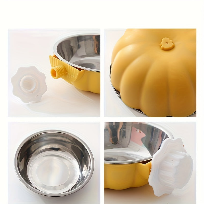 Pumpkin Shaped Stainless Steel 1pc Hanging Pet Food Bowl - Movable And Lifting Carrier Bowl For Rabbit, Mouse, Hamster, Bird, Squirrel, Cat - Pet Feeding Supplies