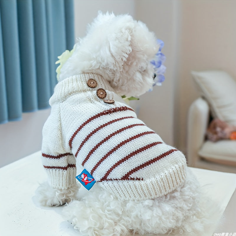 Pawsome Style, Chic French Stripe Knit Sweater for Small Dogs & Cats - Cozy Pullover Pet Apparel for Bichon, Pomeranian, Teddy - Autumn/Winter Collection