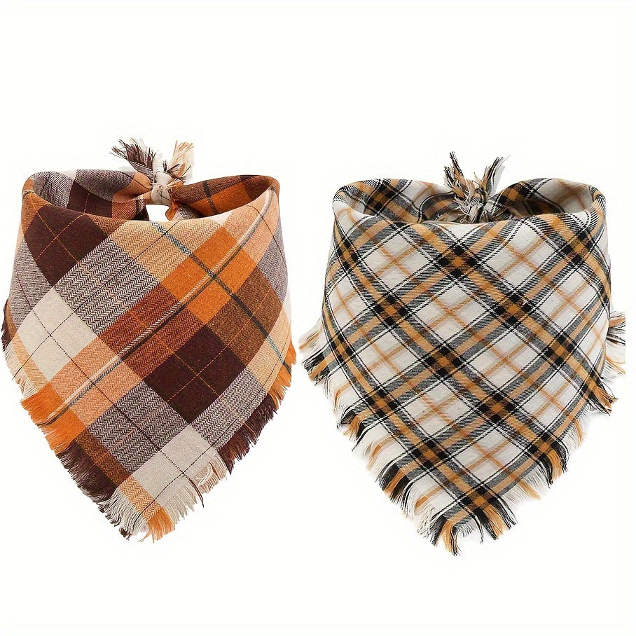 Stylish Plaid Dog Bandana Scarf with Tassel Edge - Fashionable, Trendy, and Adjustable Design for Small to Medium Dogs - Perfect Pet Apparel Accessory for Halloween, Thanksgiving, and Everyday Wear