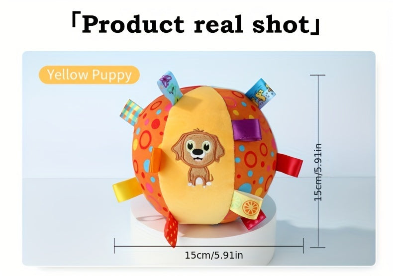 [1pc Durable Squeaky Ball Toy] 1pc Colorful Cartoon-Themed Plush Squeaky Ball Toy for Large Dogs - Durable Chew & Teeth Cleaning Interactive Pet Toy with Ribbon Tail, No Batteries Required, Dog Toys
