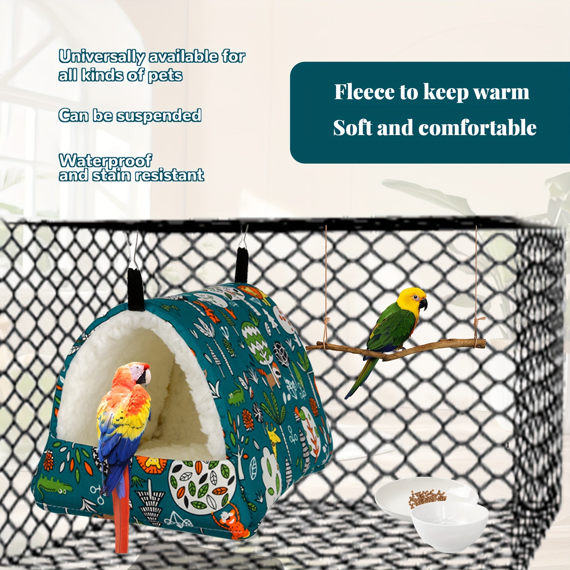 1pc Cartoon Printed Warm Fleece Bird Nest, Warm Triangular Sleeping Bird Hammock, Hanging Bedding Toy Bird Hideout