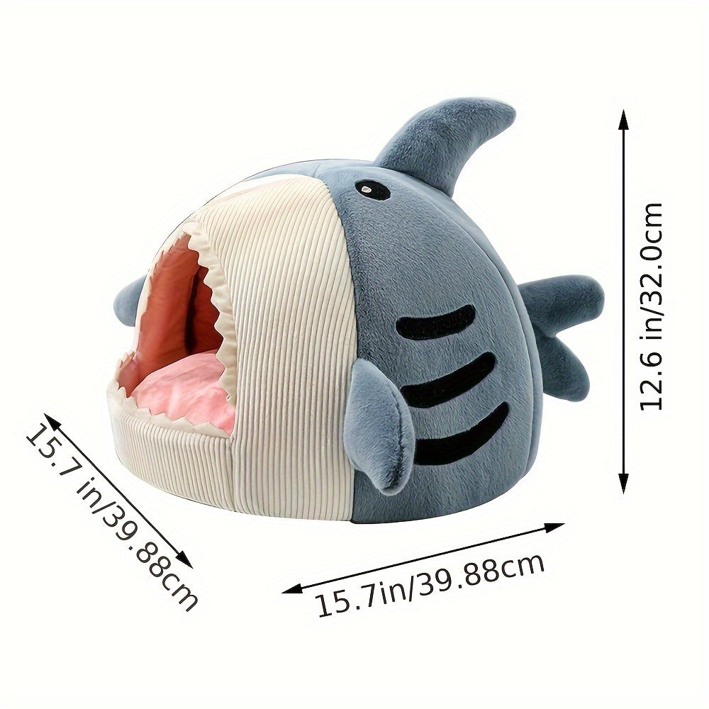 1pc, Shark-Shaped Pet Bed For Cats & Small Dogs, Cozy Cave With Non-Slip Bottom And Washable Cushion, Cute & Warm Indoor Nest