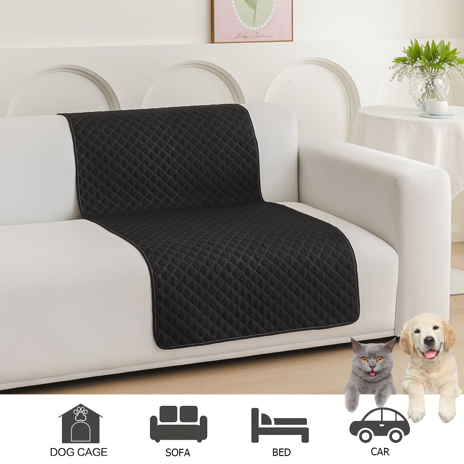 Waterproof Pet Bed Mat for Medium & Large Dogs - Non-Slip, Odor-Resistant Sofa Protector with Plaid Polyester Fill, Machine Washable, Pet Furniture Protection, Urine-proof, Car Mat