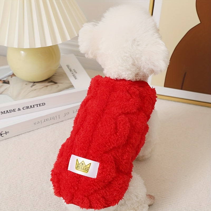 4pcs Dog Sweaters - Cute Fleece Pullover Coats with Wavy Double-Sided Design, Warm Winter Outfits for Small & Medium Dogs & Cats, Soft Polyester Pet Apparel in Light Blue, Red, Yellow, White, Dog Sweater, Pet Winter Wear, Pla