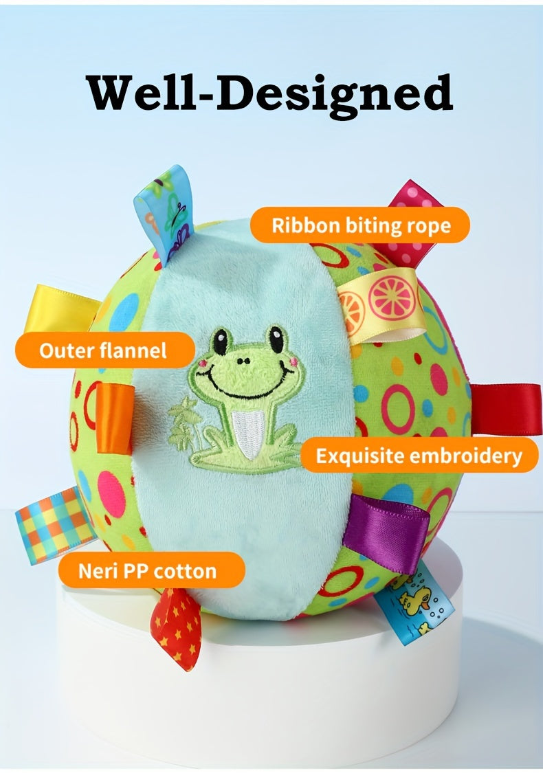 [1pc Durable Squeaky Ball Toy] 1pc Colorful Cartoon-Themed Plush Squeaky Ball Toy for Large Dogs - Durable Chew & Teeth Cleaning Interactive Pet Toy with Ribbon Tail, No Batteries Required, Dog Toys