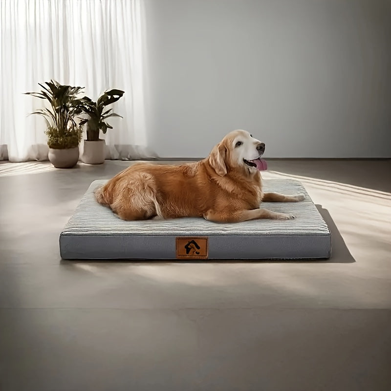 Four Seasons Washable & Bite-Resistant Removable Dog Bed Mat - Soft Polyester Square Pet Bed for Medium/Small/X-Small Dogs, Golden Retriever-Friendly Indoor Kennel with Striped Design