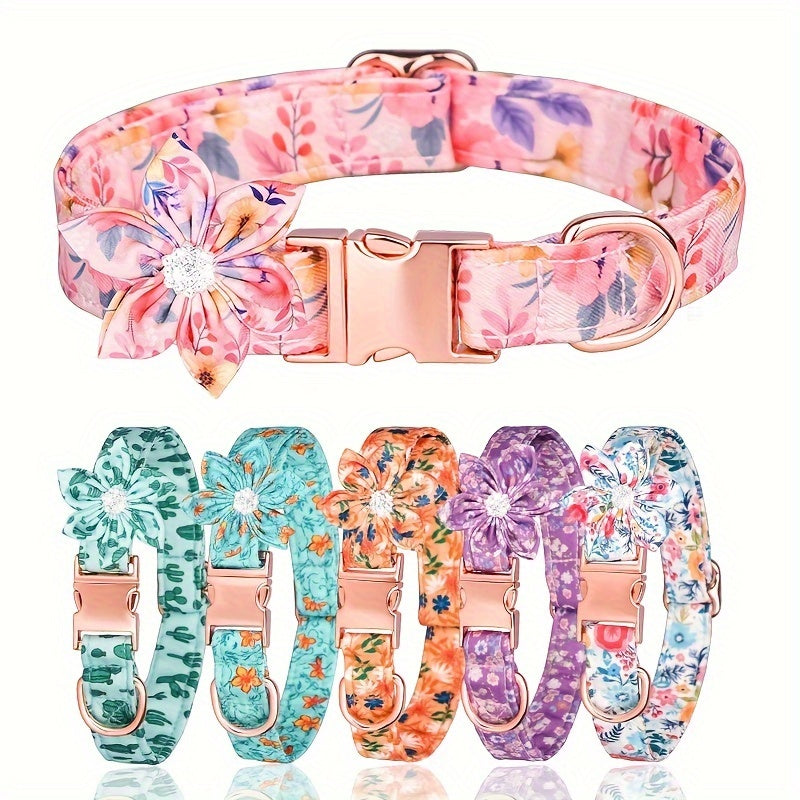Stunning Floral Rhinestone Pet Collar - Durable Polyester Construction - Adorned with Sparkling Rhinestones - Adjustable for Comfortable Fit - Perfect for Pet Lovers and Fashionistas