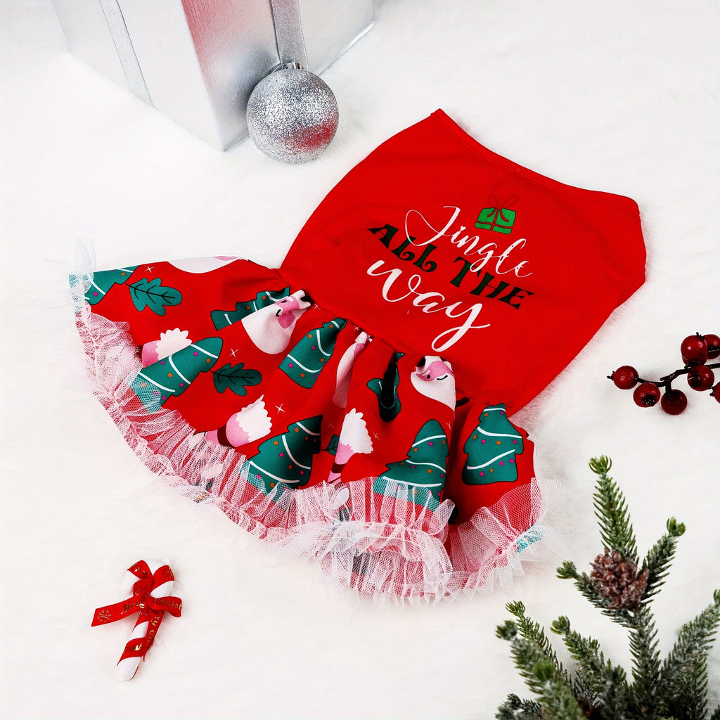 Adorable Festive Christmas Dog Dress - Soft, Cozy, and Machine Washable Polyester Pet Apparel with Vibrant Holiday Print for Small to Medium Breeds, Easy Care and Comfortable Wear