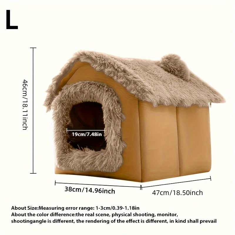 [For Cats & Dogs Plush Bed] Comfortable Plush Pet Bed For Cats And Dogs, Removable Non-slip Bottom Cat House, Four-season Use, Semi-enclosed Pet Sleeping Bed