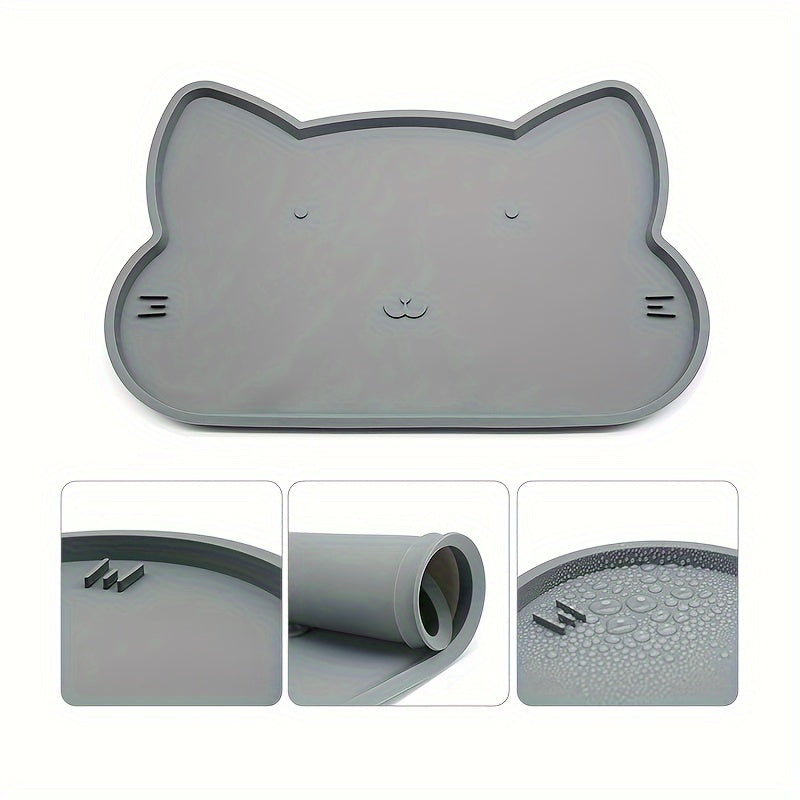 [Silicone Pet Feeding Mat] Waterproof Non-Slip Silicone Pet Feeding Mat - 19x12 inches, Easy Clean Floor Placemat with Raised Edges for Cats & Dogs