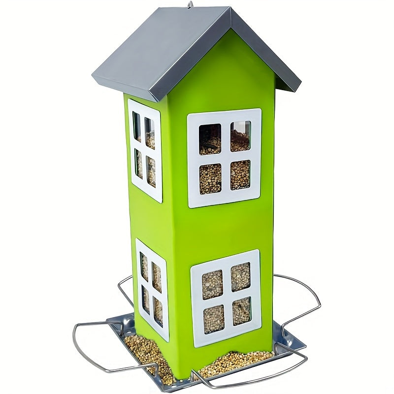 1pc Large Capacity All Metal Wild Bird Feeder - Squirrel Proof, Removable Roof, 4 Port Hanging Feeder - Durable, Weather Resistant, Easy to Clean Outdoor Bird Feeder for Backyard