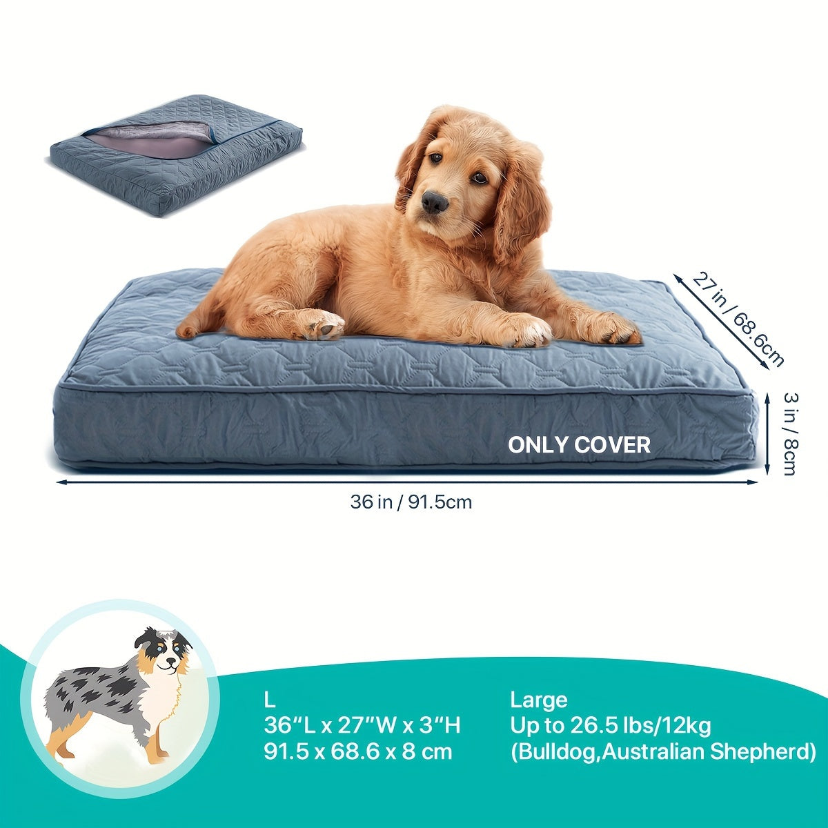 1pc & Machine Washable Dog Bed, Anti-Leakage Removable Dark Gray Pet Bed Cover, Dog Bed Protector Rainbow Dog Paw Furniture Cover for Extra Large, Large, Medium, Small Dogs