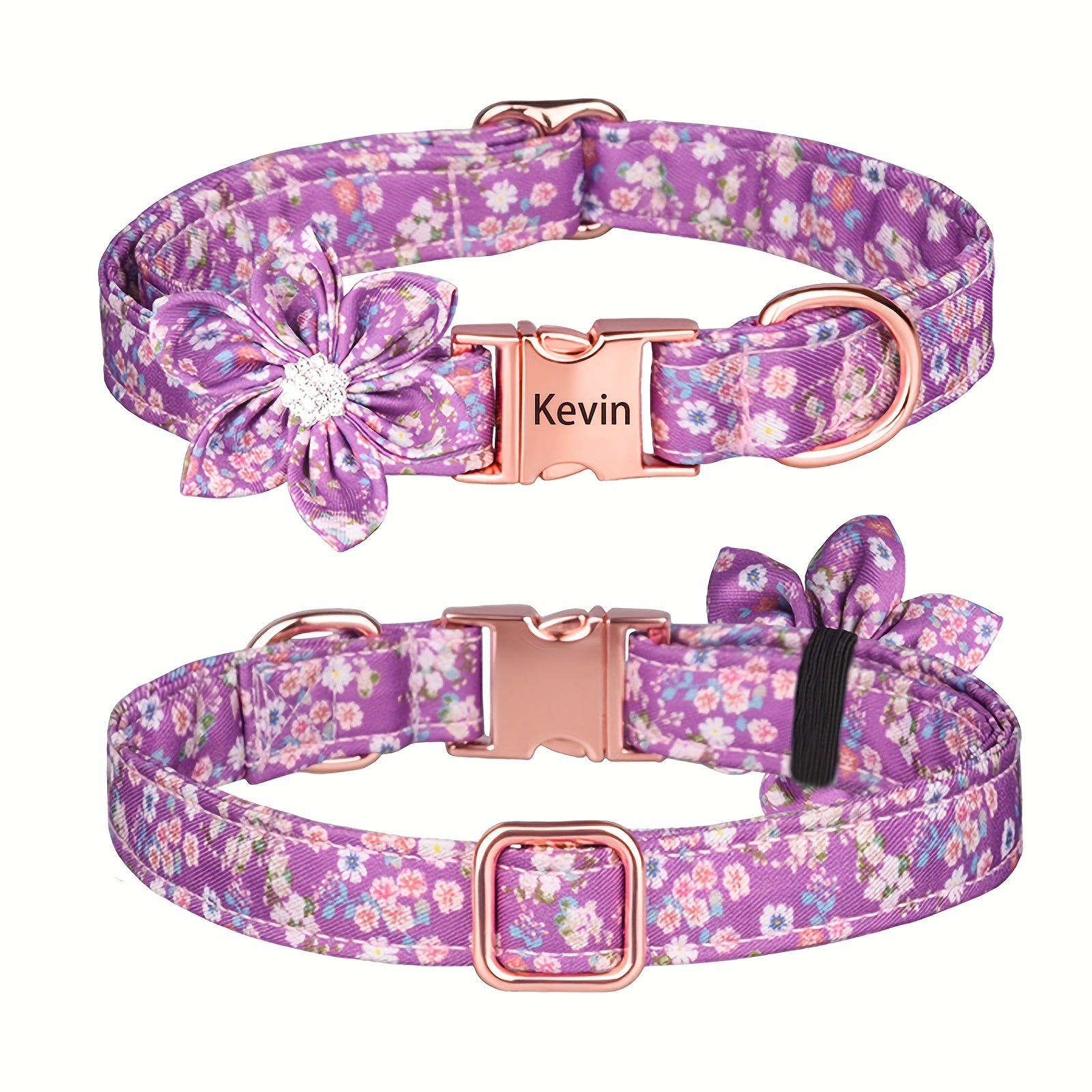 For Large Medium Small Dogs, Rhinestone Six Petal Flower Custom Dog Collar, Anti-Lost Floral Pattern Pet Collar
