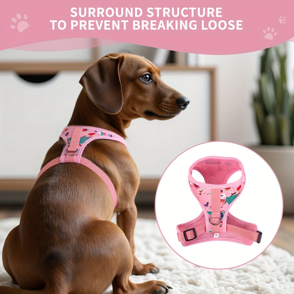[Dog Walking] 6pcs Pink Love World Dog Walking Gear Set | Adjustable Pet Harness, Leash, Collar, Bow, Flag, Waste Bag Holder | Polyester Fiber | 4 Ft Leash, Uncharged | for Small to Large Dogs | Without Battery