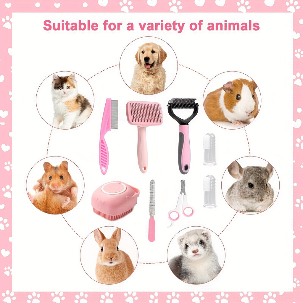 8pcs Pet Grooming Set, Dog Brush Set with Nail Clipper, Flea Comb, Shampoo Brush, Hair Removal Brush, and Silicone Toothbrush